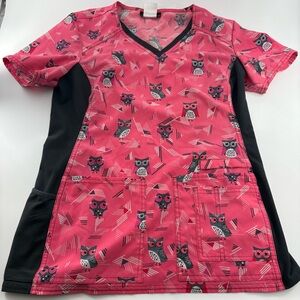 Cherokee Pink Owl V-Neck Scrub Top
